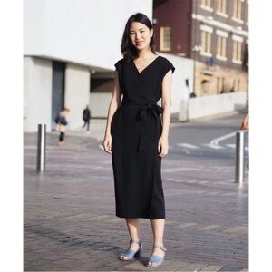 New Everlane The Japanese GoWeave Sleeveless Midi Wrap Dress in Black Sz 0